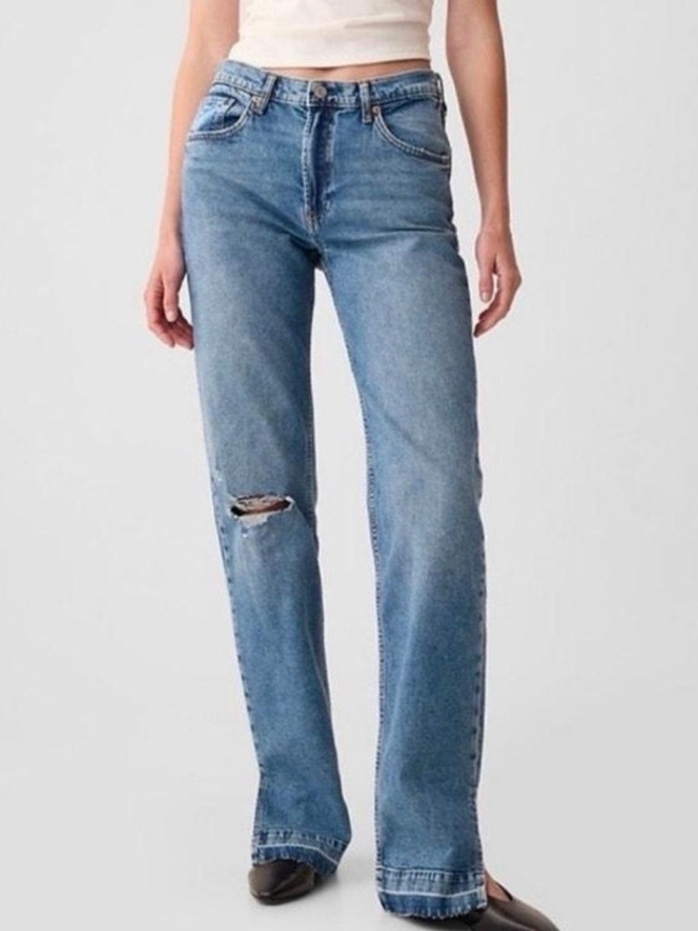 GAP Women's 90s loose, mid rise, distressed m, split hem jeans